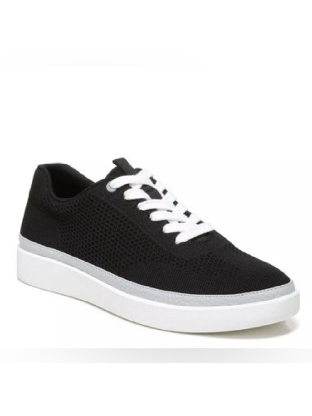 Vionic Galia Women’s Black Knit Lace-Up Sneakers Comfortable White Sole Size 8.5